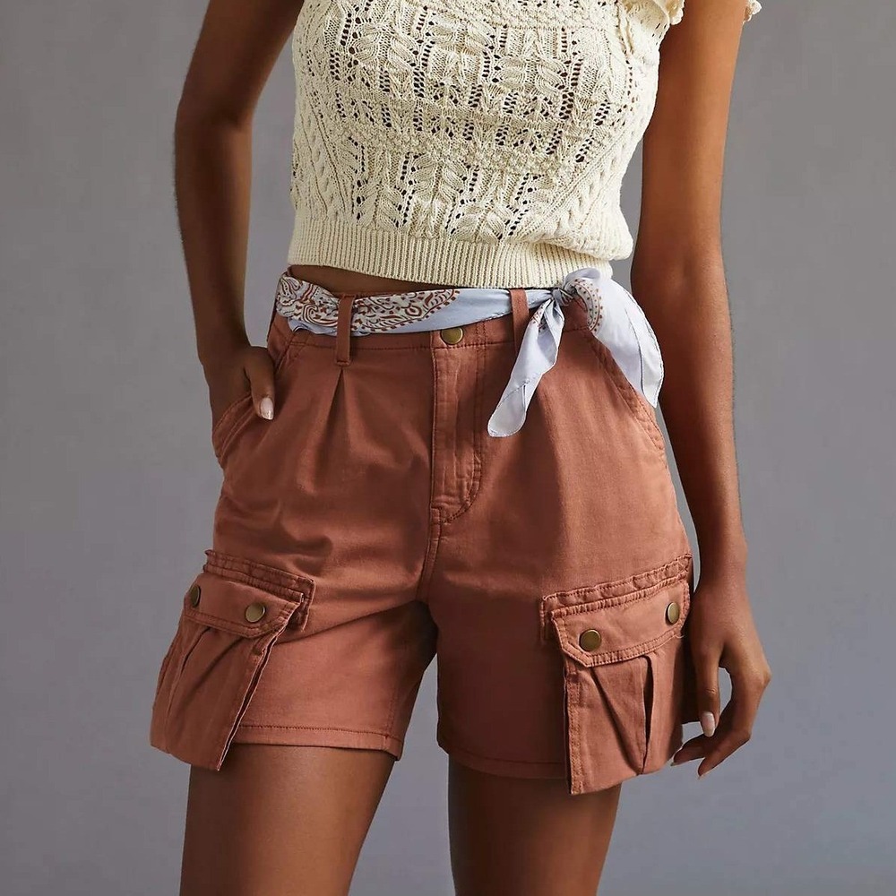 Pilcro Cargo Bermuda Shorts Women 31 Orange High Rise Utility Cotton Lyocell
